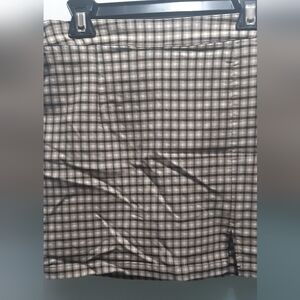 Size M Garage Black, Tan and White Gingham Mini Pencil Skirt With Slit On Side